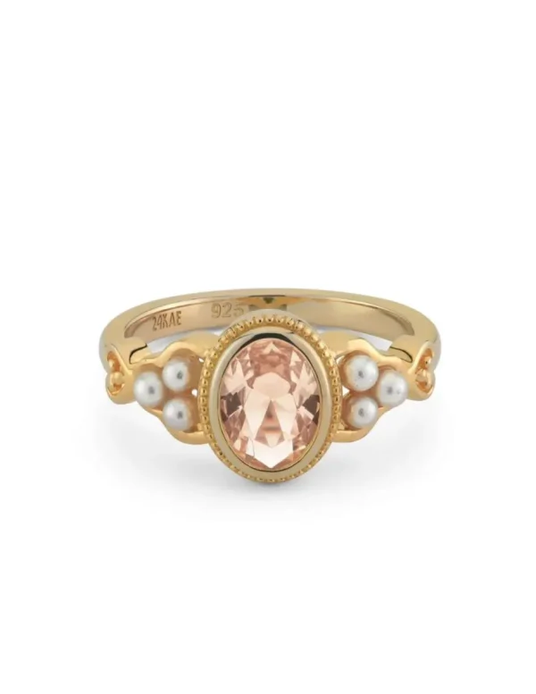 Crisafi Gioielli 24 Kae Anello Pietra Ovale Perline> 24 Kae
